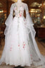 White Tulle Long Sleeves A-Line Wedding Party Dress, White Tulle Prom Dress