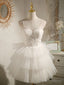 White Tulle Short Straps Party Dress Graduation Dresses, White Formal Dresses