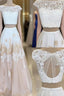 White Two Pieces Lace Long Prom Dress, White Evening Dress
