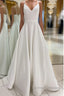 White v neck satin long prom Dress white evening Dress