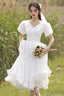White V-Neck Tulle Short Prom Dress, Cute A-Line Evening Party Dress