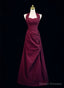 Wine Red A-Line Halter Vintage Style Prom Dress, Wine Red Long Evening Dress