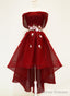 Wine Red High Low Off Shoulder Homecoming Dress, Dark Red Prom Dress