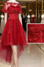 Wine Red Lace Tulle High Low Lace Formal Homecoming Dress