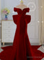 Wine Red Mermaid Long Party Dress with Bow, Wine Red Wedding Party Dress