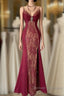 Wine Red Mermaid Straps Sweetheart Party Dress, Wine Red Lace Prom Dress