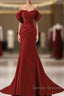 Wine Red Off Shoulder Mermaid Long Party Dress, Wine Red Evening Dress Prom Dress