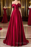 Wine Red Satin A-Line Prom Dress, Wine Red Evening Dress Formal Dress