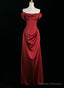 Wine Red Satin Off Shoulder Long Party Dress, Wine Red Satin Prom Dress
