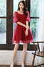 Wine Red Short Sleeves Homecoming Dress Prom Dress, Wine Red Party Dress