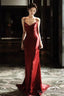 Wine Red Soft Satin Straps V-Neckline Party Dress, Wine Red Evening Dress