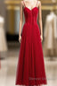 Wine Red Tulle Straps Long Sweetheart Party Dress Formal Dress, A-Line Dark Red Evening Dress