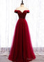 Wine Red Tulle with Velvet Long Party Dress, Wine Red Formal Dress Prom Dress
