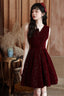 Wine Red Velvet Short Party Dress Homecoming Dress, Wine Red Bridesmaid Dress
