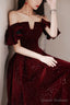 Wine Red Velvet Tea Length Party Dress Graduation Dress, Wine Red Prom Dress