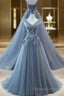 WomenS Tulle Evening Dress Appliques Long Prom Dress H3818