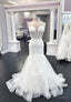 White Lace Long Prom Dresses, Mermaid Evening Dresses