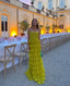Yellow A-Line Tiered Tulle Off-The-Shoulder Long Prom Party Dress