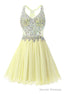 Yellow Chiffon Crystal Homecoming Dress