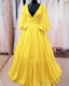 Yellow Puffy Sleeves Ball Gown Tulle Prom Dresses