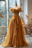 Yellow/Purple A-Line Off-Shoulder Chiffon Long Prom Dress Formal Evening Gown