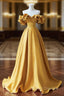 Yellow Saitn Long Prom Dress, Off Shoulder Evening Party Dress