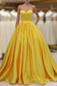 Yellow Satin Ball Gown Sweetheart Floor Length Prom Dress
