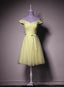 Yellow Tulle Off Shoulder Knee Length Party Dress, Light Yellow Formal Dress
