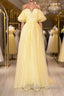 Yellow tulle off shoulder long prom Dress yellow formal Dress