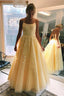 Yellow Tulle Spaghetti Straps Scoop A-Line Prom Dress With Appliques