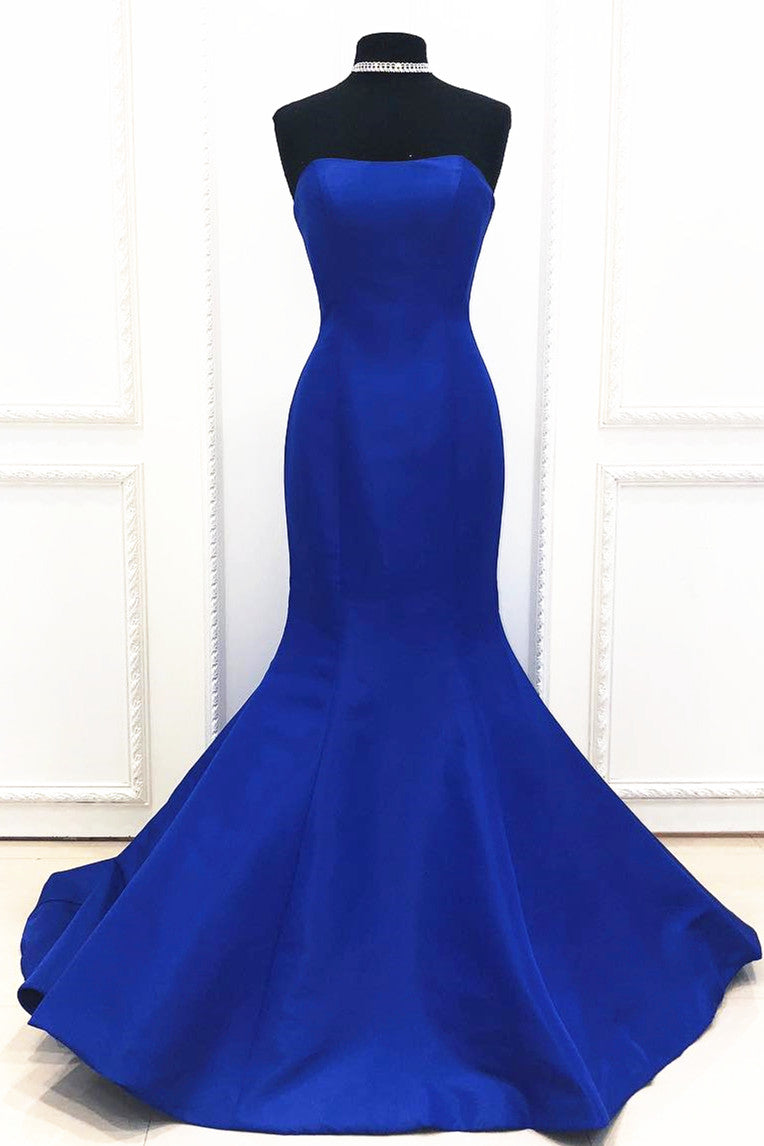 Formal Dress To Attend Wedding, Mermaid Strapless Royal Blue Long Evening Dress