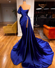 Bridesmaid Dresses Different Style, Designer Royal Blue Long Mermaid Prom Dress With Split On Sale