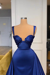 Bridesmaid Dresses Orange, Chic Royal Blue Straps Sweetheart Prom Dress Overskirt With Detachable Train