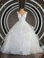 Wedding Dresses For Bride, Ball-Gown V-neck Court Train Tulle Wedding Dresses with Appliques Lace