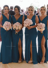 Homecoming Dress Online, Sheath/Column Cowl Neck Sleeveless Chiffon Bridesmaid Dresses With Pleated Split