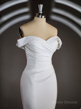 Wedding Dress Cheaper, Trumpet/Mermaid Off-the-Shoulder Court Train Stretch Crepe Wedding Dresses with Pleated