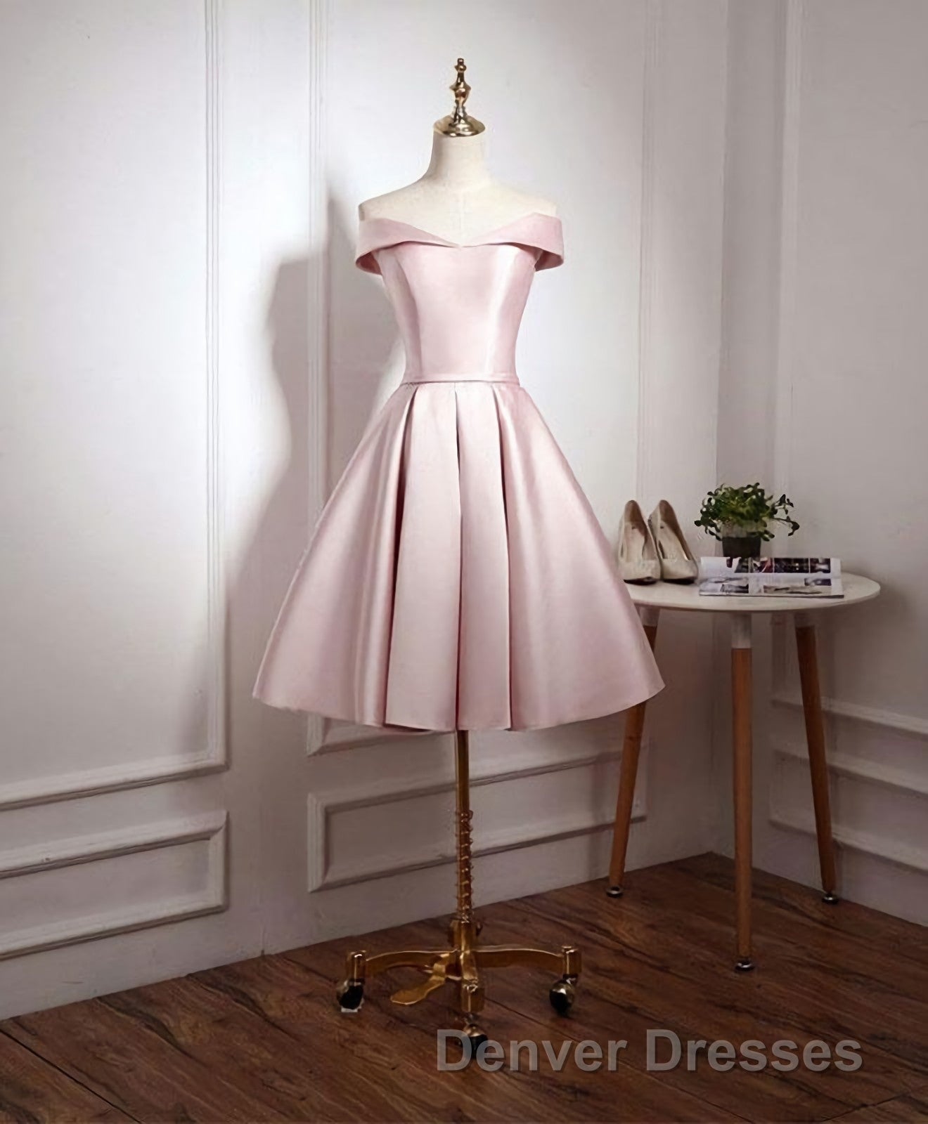 Cute Pink A Line Short Prom Dress, Pink Evening Dress