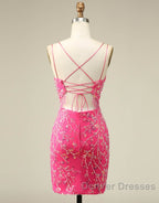 Gorgeous Sparkly Double Spaghetti Straps Tight Homecoming Dress With Fringe