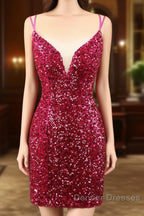 Sparkly Sequin Double Spaghetti Straps Tight Homecoming Dress
