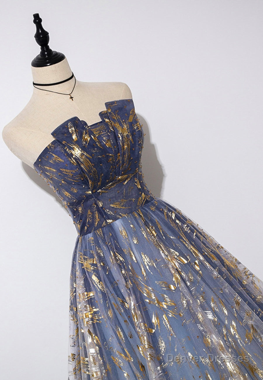 A-Line Strapless Tulle Long Prom Dresses, Cute Evening Party Dresses Secondary image