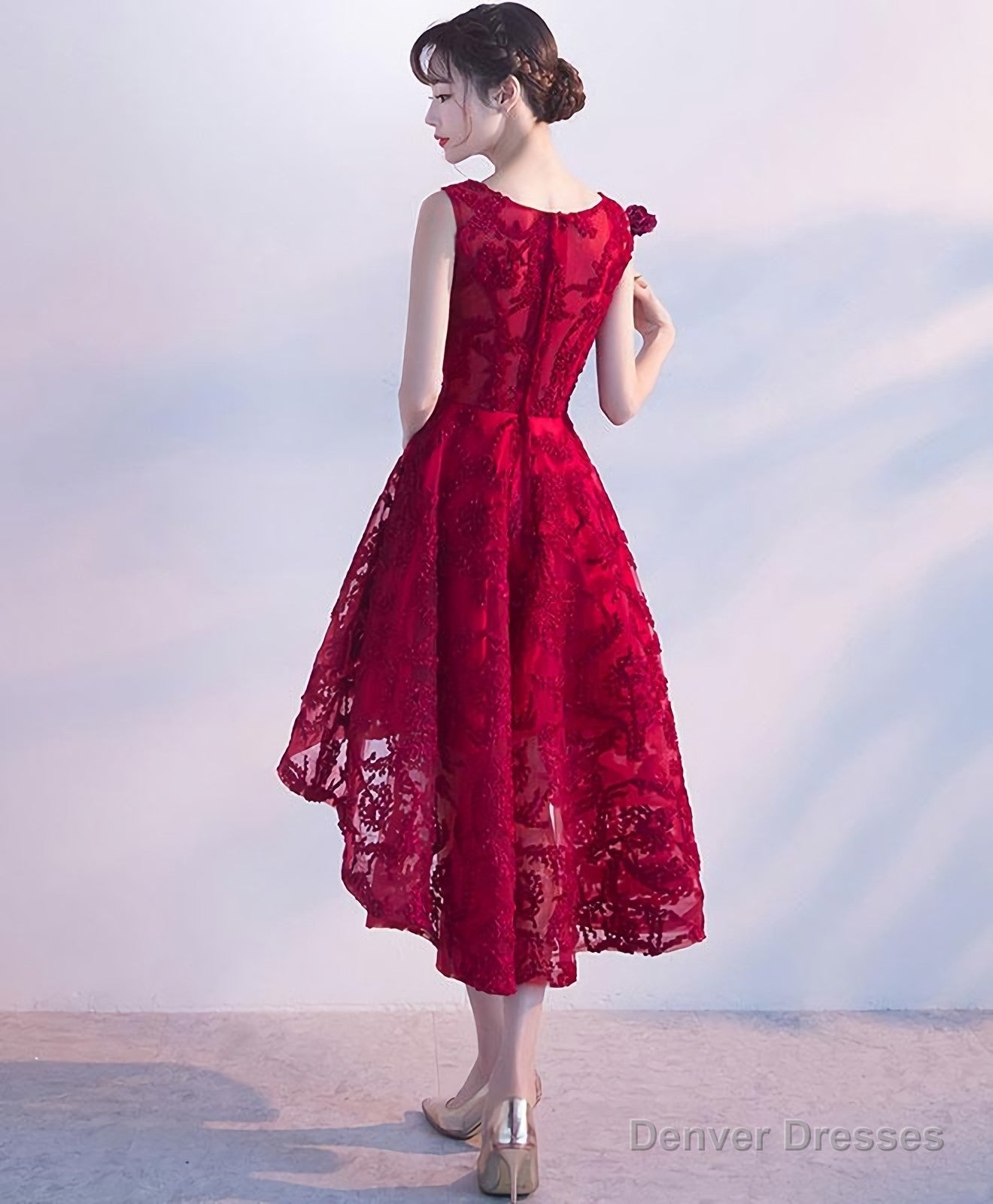 Burgundy High Low Short Prom Dress, Homecomig Dress Secondary image