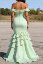 Sage Green Prom Dress Ruffled Long Prom Dress Corset
