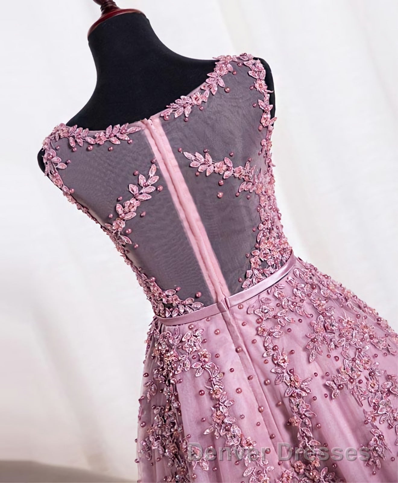 Cute Pink Lace Tulle Short Prom Dress, Pink Evening Dress Secondary image