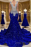 Royal Blue Sleeveless Mermaid Prom Dress with Beadings and Sequins