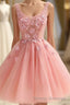 Cute A Line Pink Tulle Pearl Short Prom Dress, Homecoming Dress