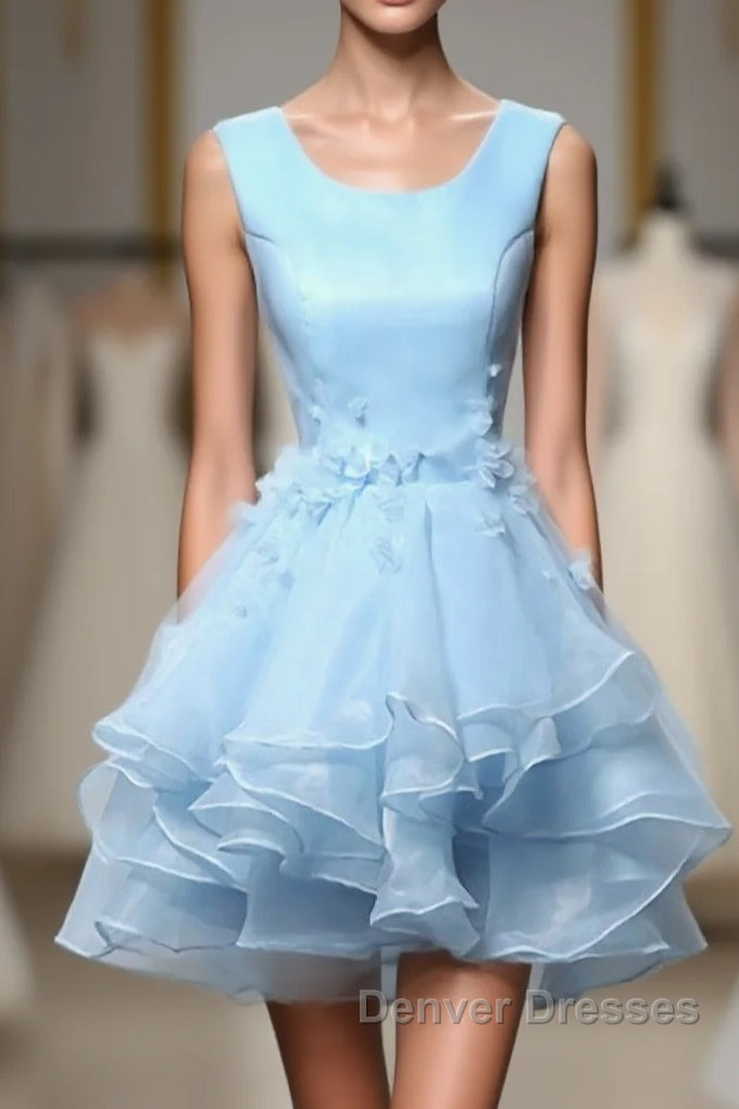 Cute Blue A Line Short Prom Dress, Blue Evening Dress Main image