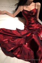 Spaghetti Strap V-Neck Plain Ruffle Panel Ruched Mermaid Prom Dresses