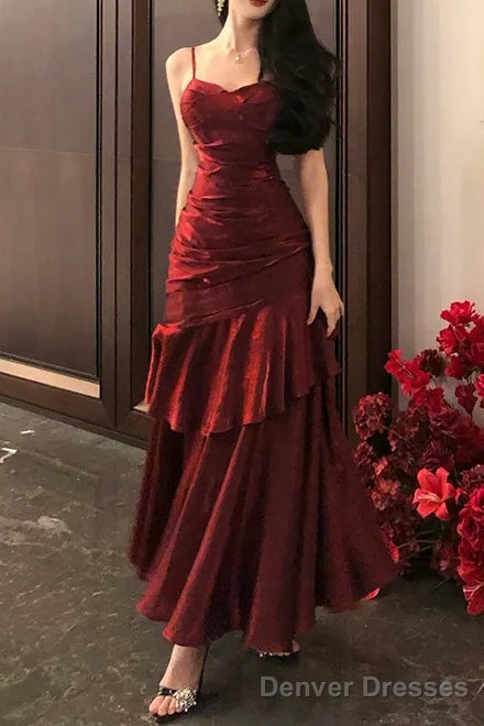 Spaghetti Strap V-Neck Plain Ruffle Panel Ruched Mermaid Prom Dresses