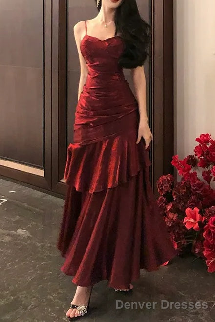 Spaghetti Strap V-Neck Plain Ruffle Panel Ruched Mermaid Prom Dresses Secondary image