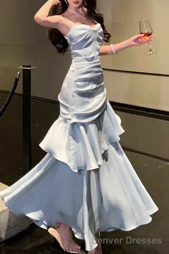 A-Line Gray Prom Dress features spaghetti straps Evening Dresses Main image